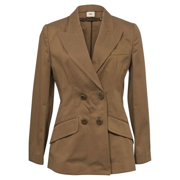 Fendi Double-Breasted Blazer in Brown Cotton